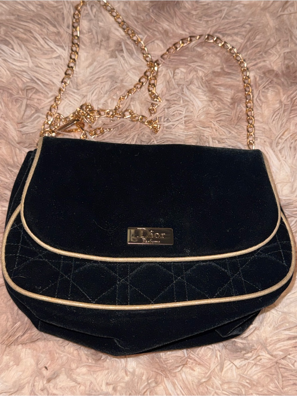 Dior Beauty Black Velvet Cannage Chain Shoulder Bag